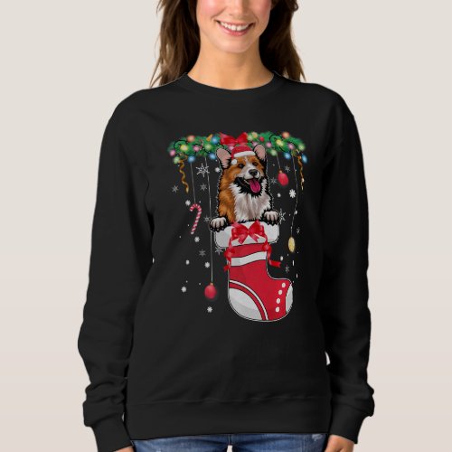 Cute Pembroke Welsh Corgi Dog in Christmas Stockin Sweatshirt