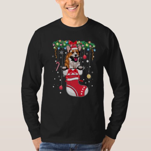 Cute Pembroke Welsh Corgi Dog in Christmas Stockin T_Shirt