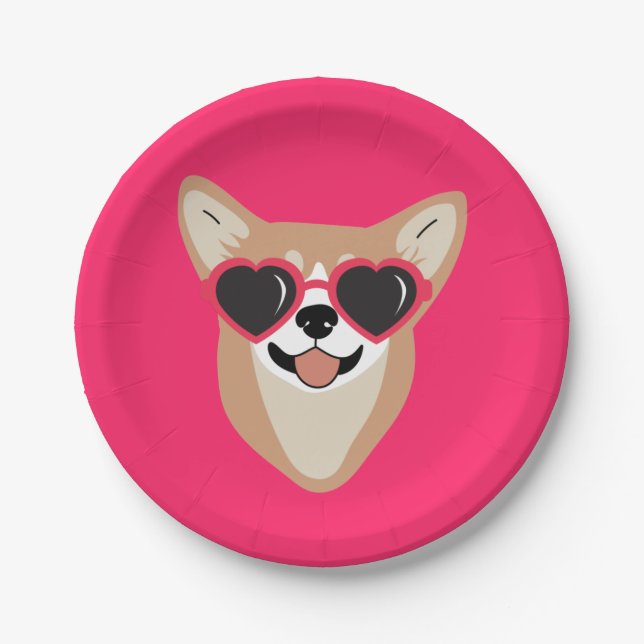 Cute  Pembroke Welsh Corgi Pink Paper Plates (Front)