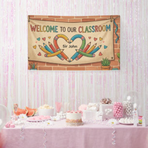 Cute Pencil Heart Welcome Banner Bright Classroo