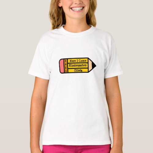 Cute Pencil Here I Come First Day of School Custom T_Shirt