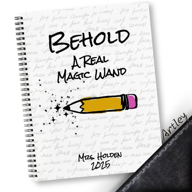 Cute Pencil Magic Wand Sparkle Custom Name Teacher Notebook (Creator Uploaded)