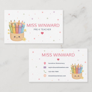 Cute Pencil Pastel Teacher Business Card