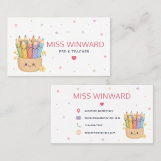 Cute Pencil Pastel Teacher Business Card