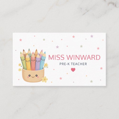 Cute Pencil Pastel Teacher Business Card