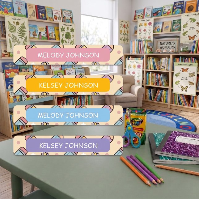 Cute Pencil Pattern Color Coded Labels (Creator Uploaded)