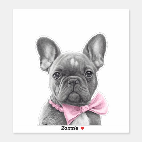 Cute pencil sketch French bulldog with pink bow Sticker