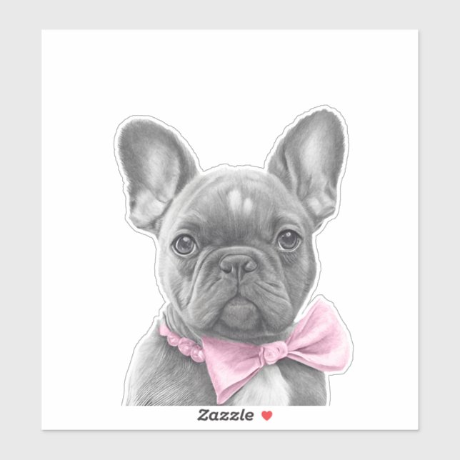 Cute pencil sketch French bulldog with pink bow Sticker (Sheet)