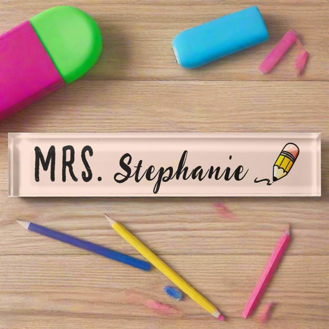 Cute Pencil Teacher Name Back To School  Desk Name Plate (Creator Uploaded)