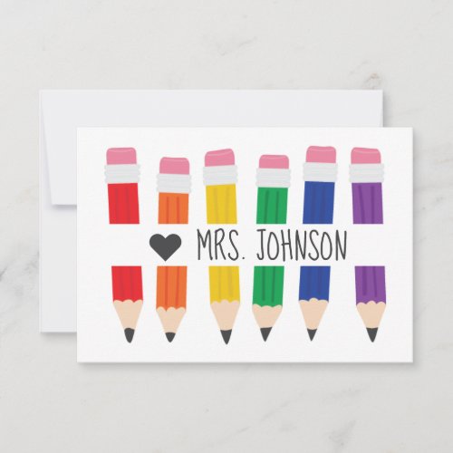 Cute Pencil Teacher Personalzied Thank You Card
