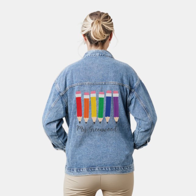 Cute Pencils Custom Teacher Denim Jacket (Model)