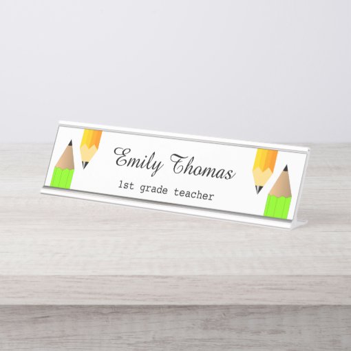 Cute Pencils School Teacher Classroom Desk Name Plate | Zazzle