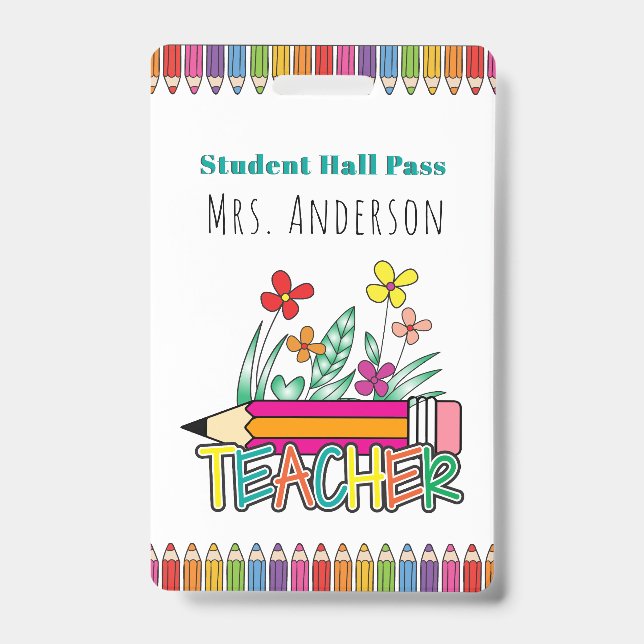 Cute Pencils Student Hall Pass Badge (Front)