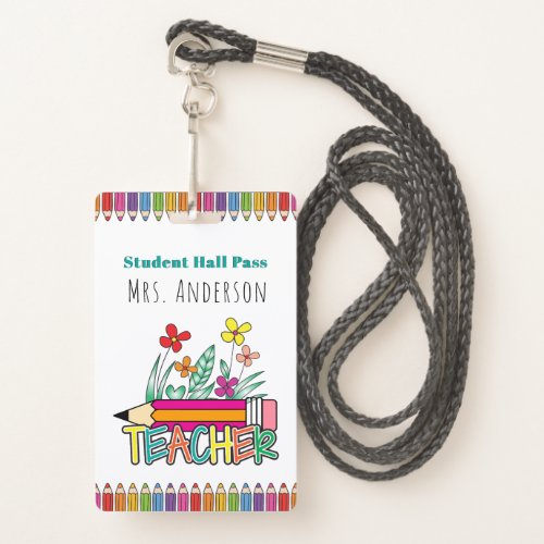 Cute Pencils Student Hall Pass Badge