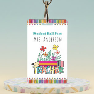 Cute Pencils Student Hall Pass Badge
