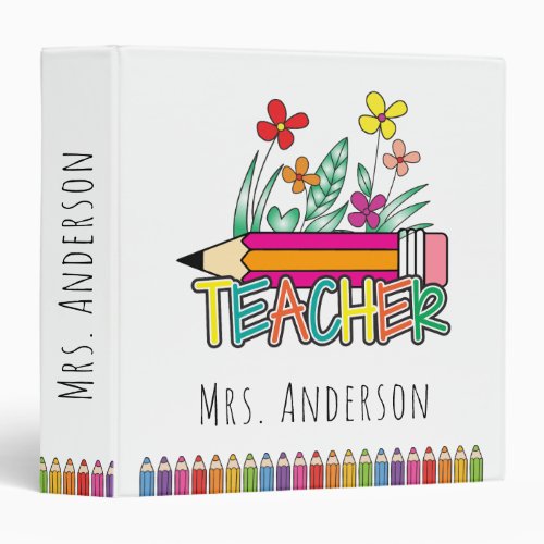 Cute Pencils Teacher Name Classroom Binder