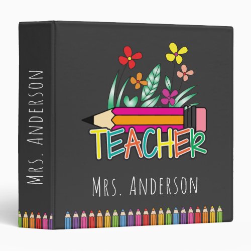 Cute Pencils Teacher Name Classroom Binder