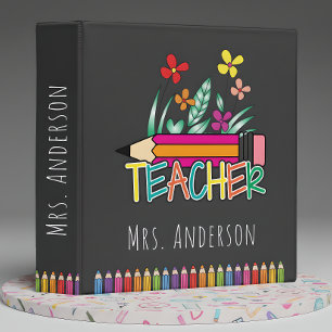Cute Pencils Teacher Name Classroom Binder