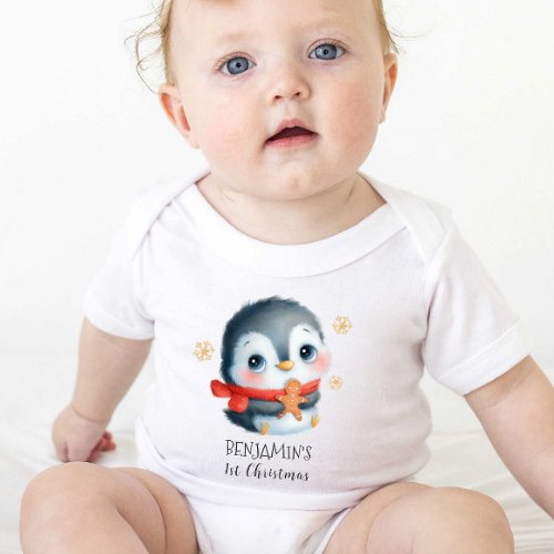 Cute penguin 1st Christmas birthday Baby Bodysuit