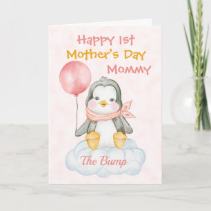 Cute Penguin 1st Mother's Day Pink Card