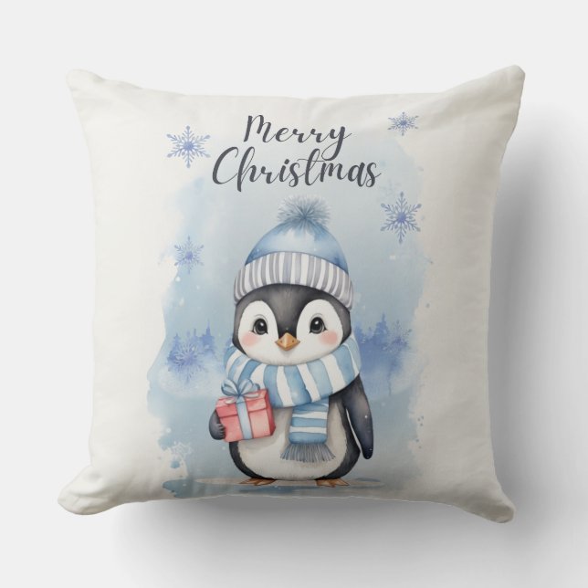 "Cute Penguin 2" Throw Pillow (Front)