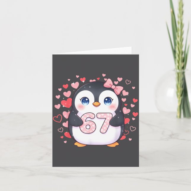 Cute Penguin 67 Six Seven Valentine Hearts 6 7 Mem Card (Front)