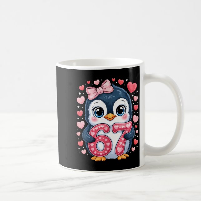 Cute Penguin 67 Six Seven Valentine Hearts 6 7 Mem Coffee Mug (Right)