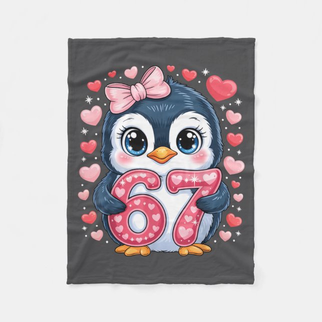 Cute Penguin 67 Six Seven Valentine Hearts 6 7 Mem Fleece Blanket (Front)