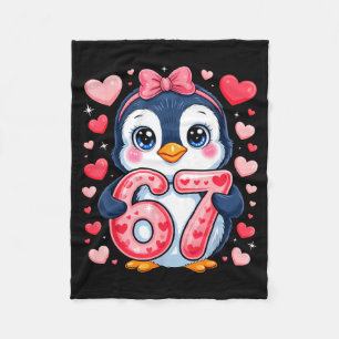 Cute Penguin 67 Six Seven Valentine Hearts 6 7 Mem Fleece Blanket