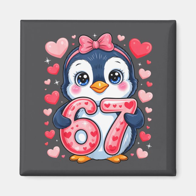Cute Penguin 67 Six Seven Valentine Hearts 6 7 Mem Magnet (Front)