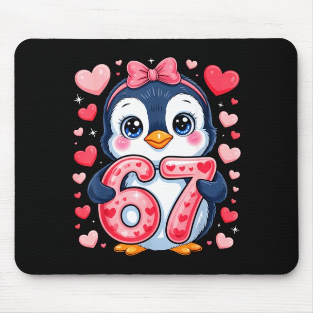 Cute Penguin 67 Six Seven Valentine Hearts 6 7 Mem Mouse Pad (Front)