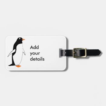 Cute Penguin  Add Details Luggage Tag by artistjandavies at Zazzle