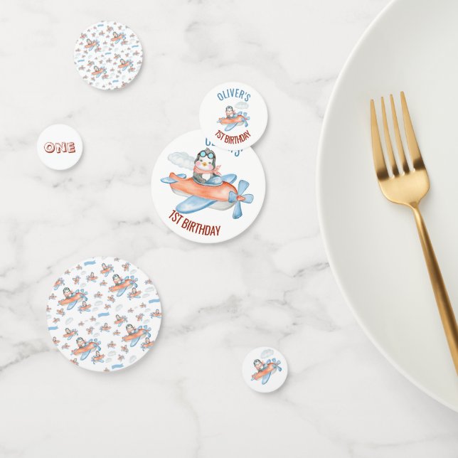 Cute Penguin Airplane Personalized Confetti (Group)