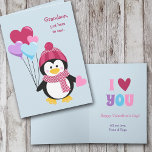 Cute Penguin and Balloons Grandson Valentine Holiday Card