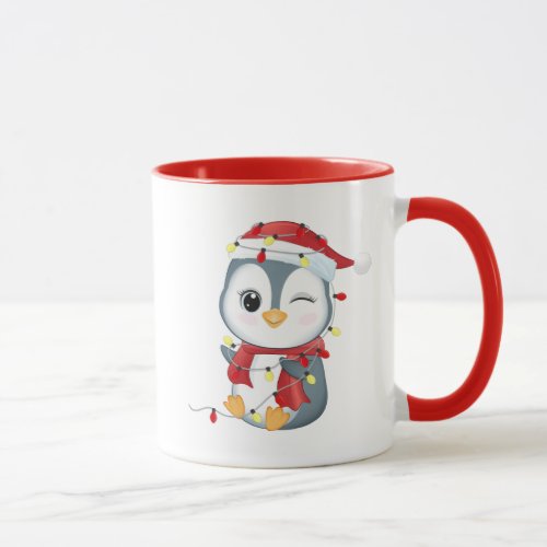 Cute Penguin and Bulb Christmas Mug