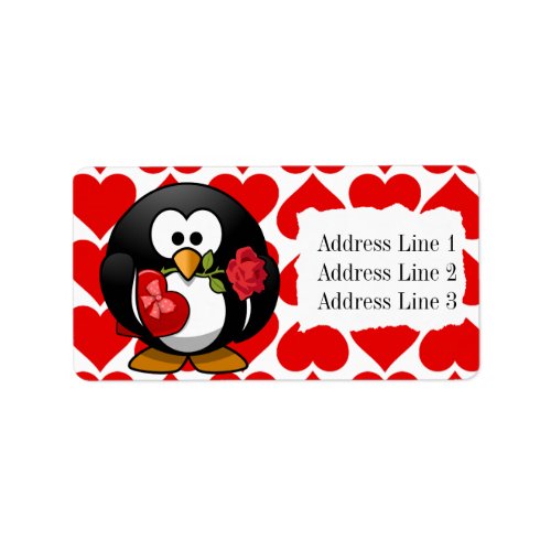 Cute Penguin and Hearts Valentine Address Label