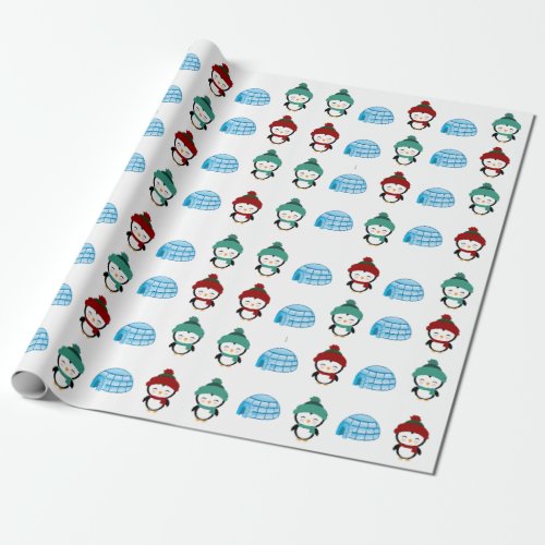 Cute Penguin and Igloo Patterns Wrapping Paper