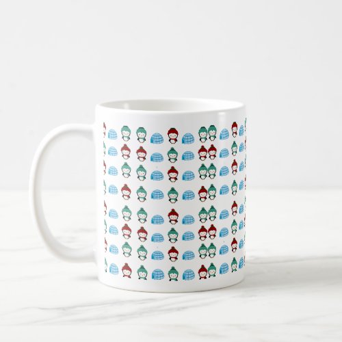 Cute penguin and igloo_shaped seamless print backg coffee mug