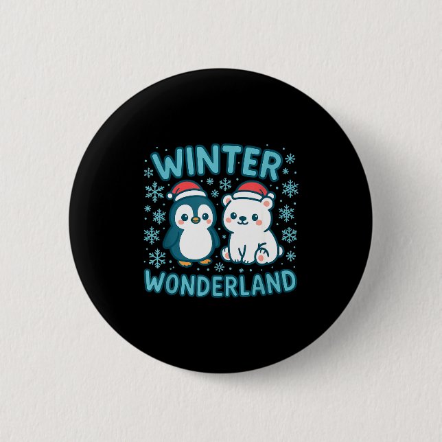 Cute Penguin And Lar Bear Winter Wonderland Christ Button (Front)
