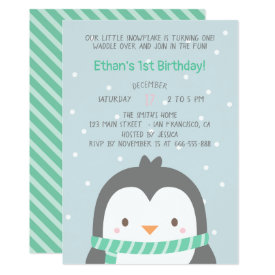 Cute Penguin and Scarf Birthday Party Invitations