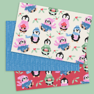 Cute Penguin and Stripes Patterns Wrapping Paper