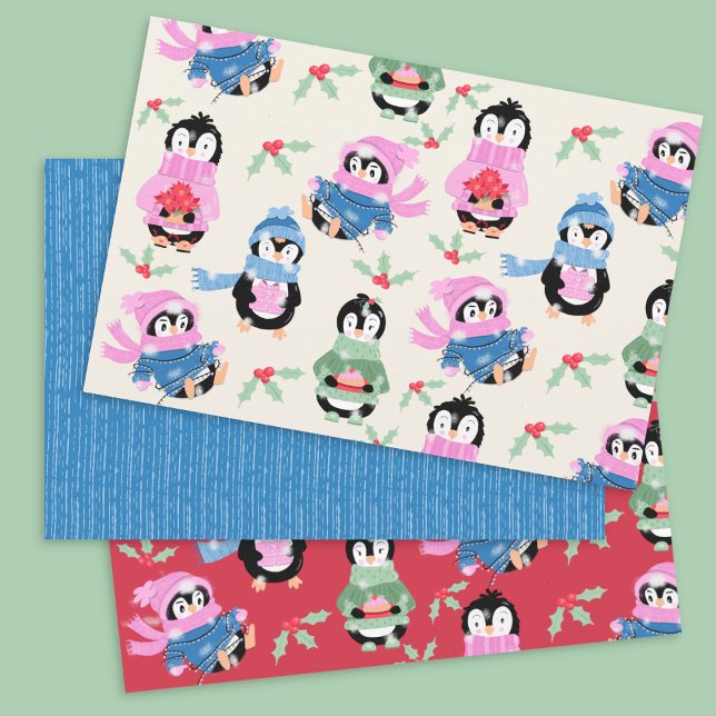 Cute Penguin and Stripes Patterns Wrapping Paper  (Creator Uploaded)