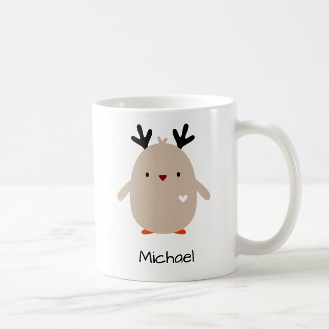 Cute Penguin Antlers Personalized Holiday Coffee Mug (Right)