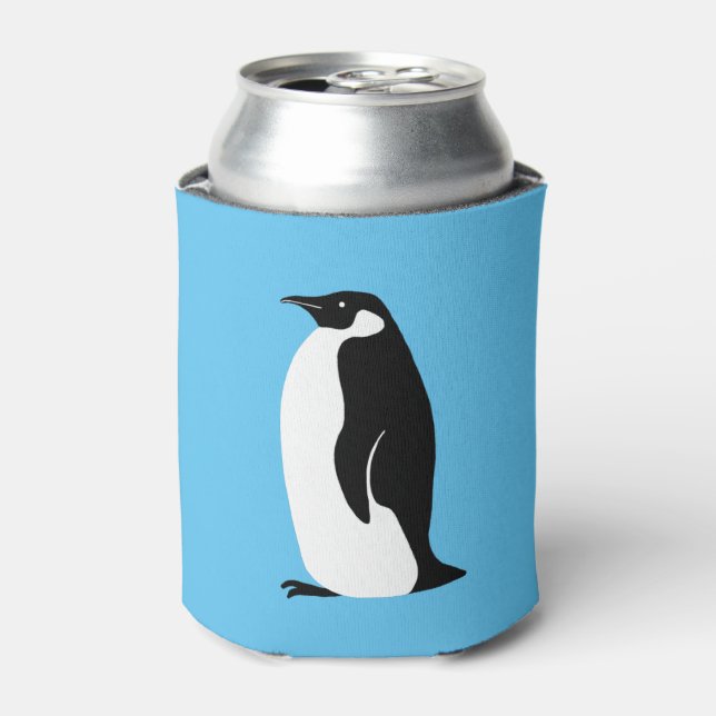 Cute Penguin Aqua Black White Can Cooler (Can Front)