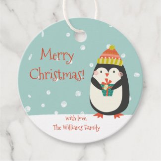 Cute Penguin -  Aqua Green Christmas