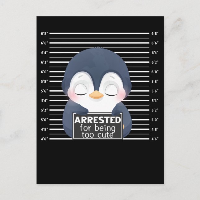 Cute Penguin Arrested Funny Animal Postcard (Front)