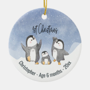 Cute Penguin Babies First Christmas Ceramic Ornament