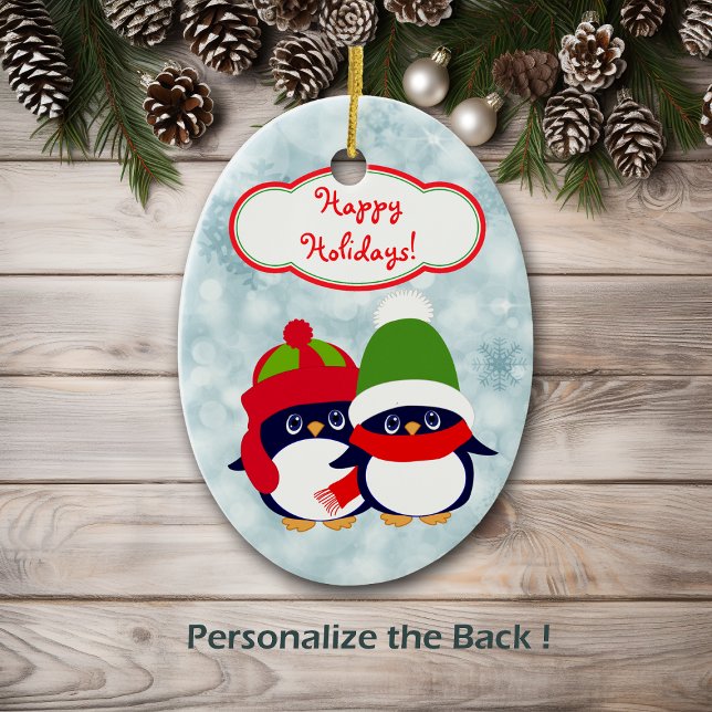 Cute Penguin Baby Blue Bokeh Ceramic Ornament (Creator Uploaded)