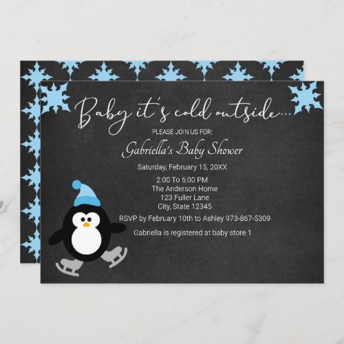 Cute Penguin Baby Its Cold Outside Baby Shower Invitation
