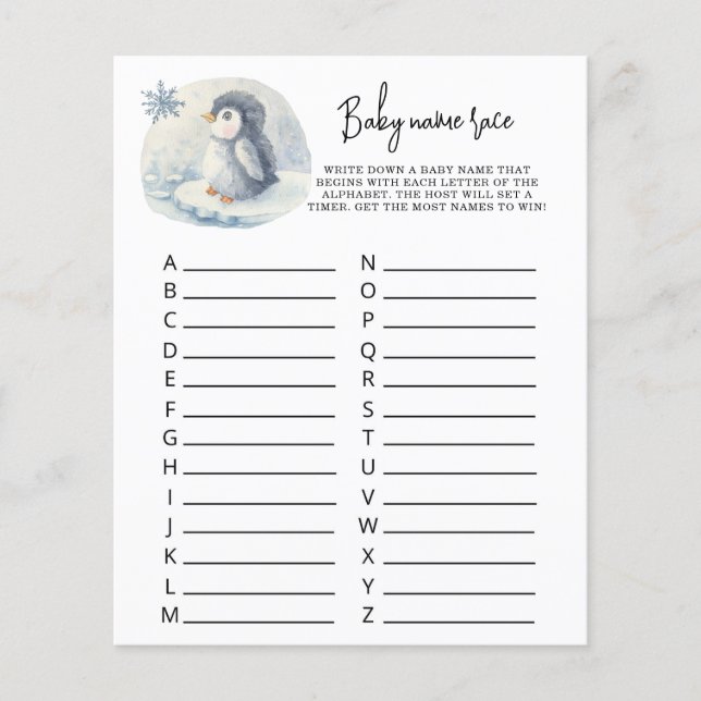 Cute Penguin - Baby name race game (Front)